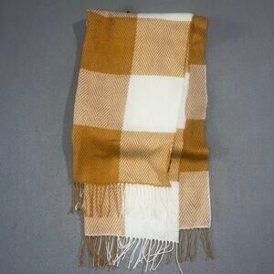 Banana Republic Scarf Yellow Cream Soft Wide Checkered